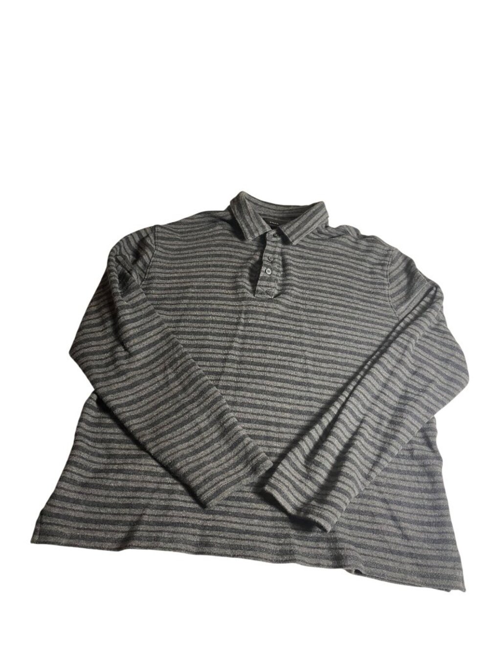 Vince Mens Large Navy blue & Grey Striped Long Sleeve Cotton Polo Shirt classic